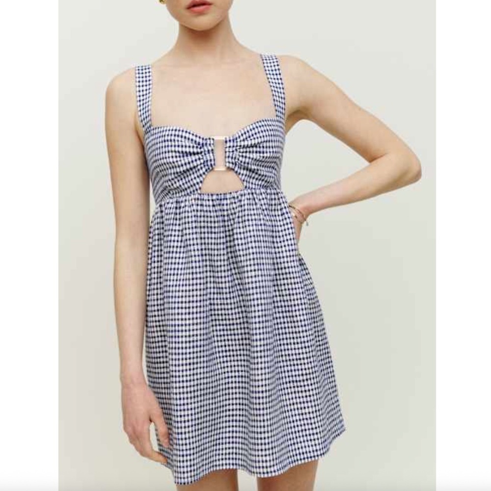 Reformation Noel Gingham Linen Mini Dress